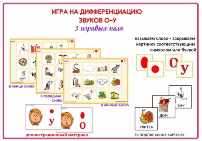 Дифференциация гласных звуков в картинках